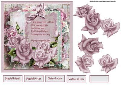 Birthday Rose 7x7 Card with Verse and Decoupage