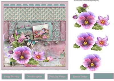 Fairy Tale Pansy 7x7 Card with Decoupage