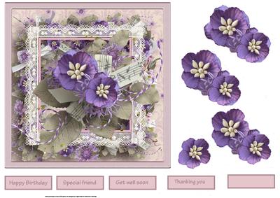 Violets 7x7 Card with Decoupage