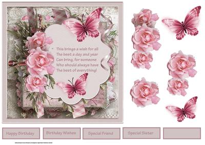 Pink Rose 7x7 Card with Verse and Decoupage