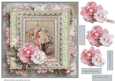 Vintage Vase of Flowers 8x8 Card with Decoupage