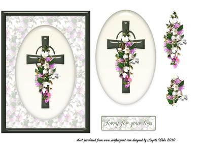 Green Glass Cross and White and Pink Floral