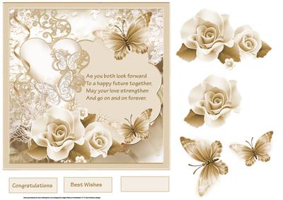 Romantic Hearts and Rose 7x7 Card with Decoupage
