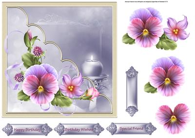Candle and Pansy 7x7 Card with Decoupage