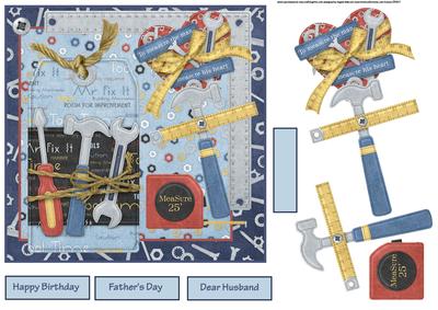 It's a Mans World Tools Galore 7x7 Card with Decoupage