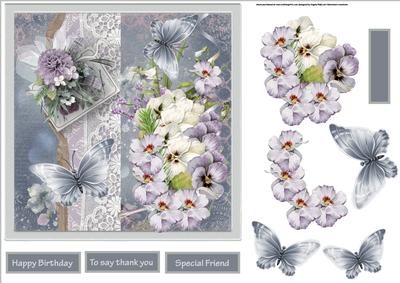 Butterfly and Pansy 7x7 Card with Decoupage