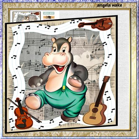 Dancing Hippopotamus 7x7 Card and Decoupage
