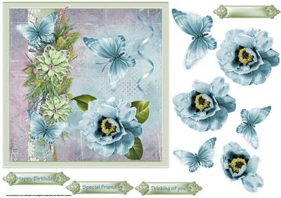 Blue Poppy 7x7 Card with Decoupage