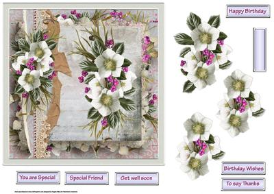 White Floral 7x7 Card with Decoupage