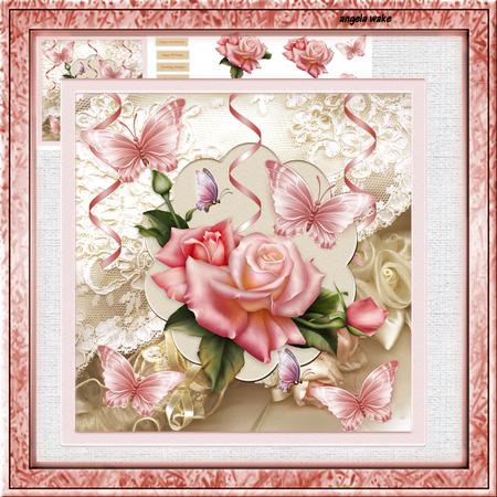 Pink Rose 7.5x7.5 Card with Decoupage