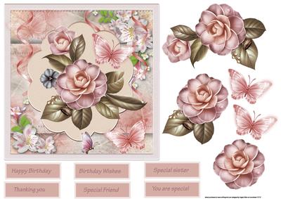 Camelia Card Front with Decoupage