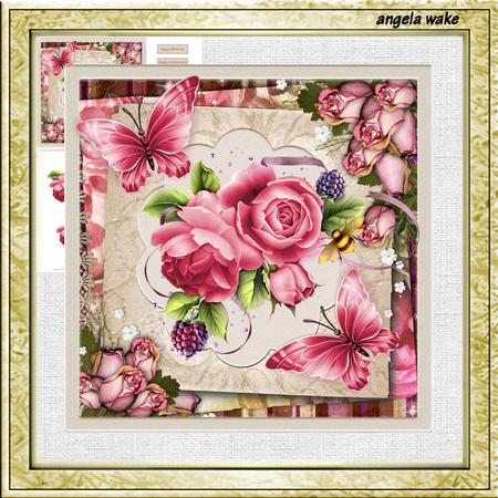 Pink Rose and Butterfly 7.5x7.5 Card