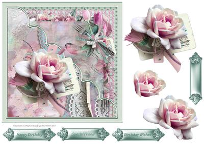 Scallop Corner Rose 7x7 Card with Decoupage