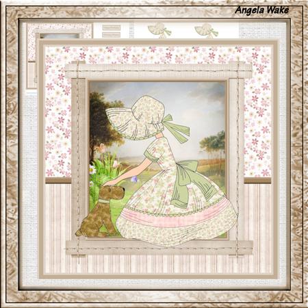 Bonnet Lady with Her Dog 7.5 X7.5 Card