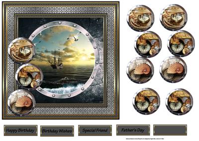 Nautical 7x7 Card with Decoupage