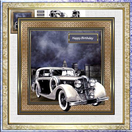 Vintage Car at Night 7.5x7.5 Card with Decoupage