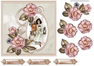 Vintage Lady and Her Dog 7x7 Card with Decoupage