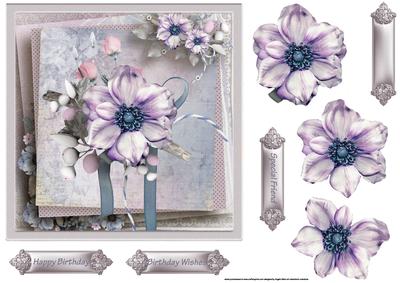 Purple Flower 7x7 Card with Decoupage