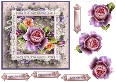 Pink Rose 7x7 Card with Decoupage