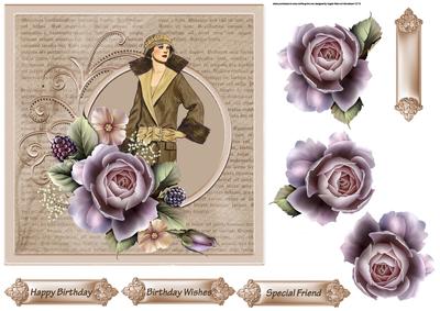 Elegance with a Rose 7x7 Card with Decoupage