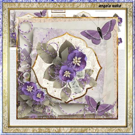 Purple Flowers and Butterfly 7x7 Card with Decoupage