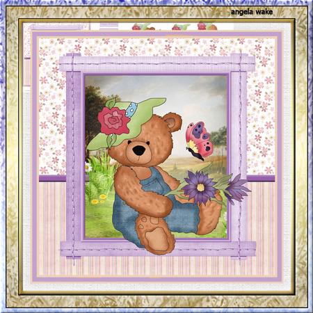 Teddy Likes Flowers 7.5 X7.5 Card with Decoupage