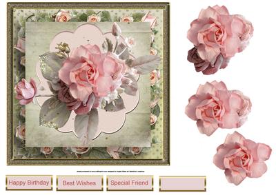 Vintage Pink Rose 7x7 Card and Decoupage