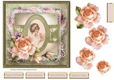 Vintage Beauty and Pink Rose 7x7 Card