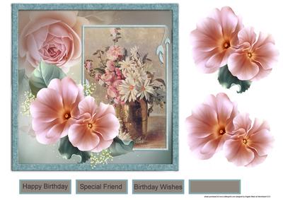 Vase of Summer Flowers 7x7 Card with Decoupage