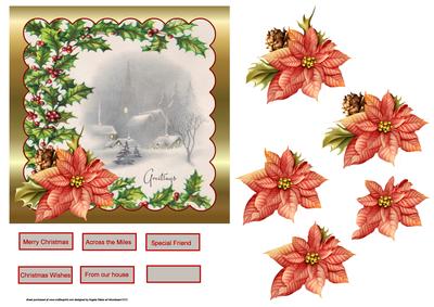 Holly and Poinsettias 6x6 Card with Decoupage