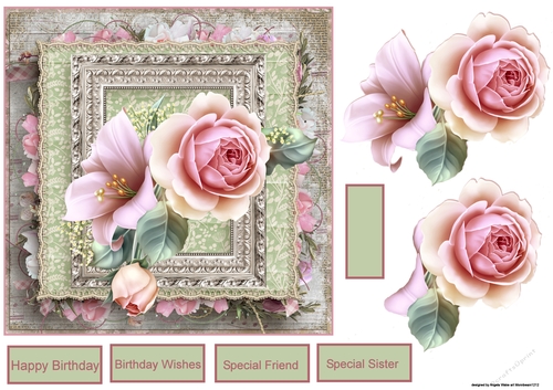 Vintage rose 7x7 card with decoupage