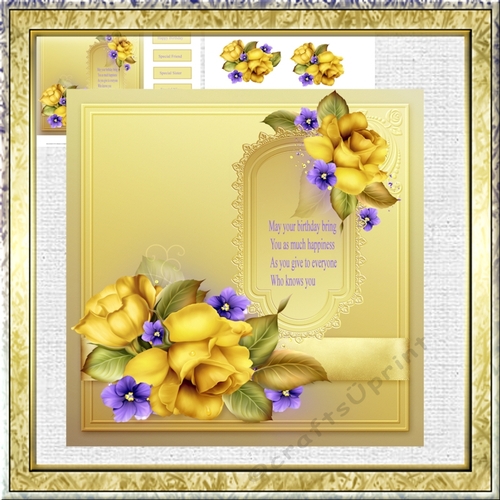 yellow rose 7.5 x7.5 card and decoupage