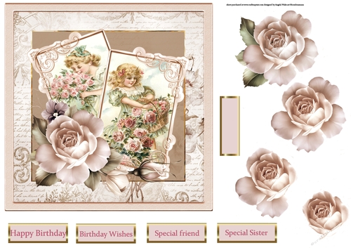 Basket of roses 7x7 card with decoupage