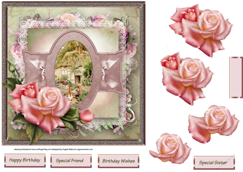 Village life 7x7 card with decoupage