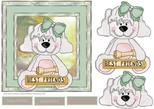 Best friends cute dog 7x7 card with decoupage