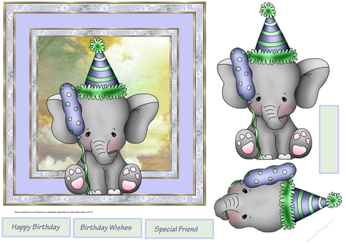 Elephant boy birthday 7x7 approx card with sentiment tags