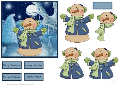 Happy snowman 5.5x5.5 card with decoupage