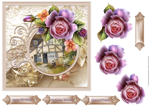 Village pub 7x7 card with decoupage