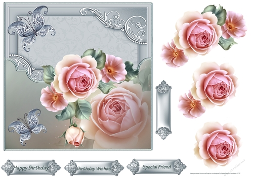 Blush rose 7x7 card with decoupage