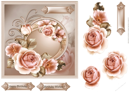 Summer rose 7x7 card with decoupage