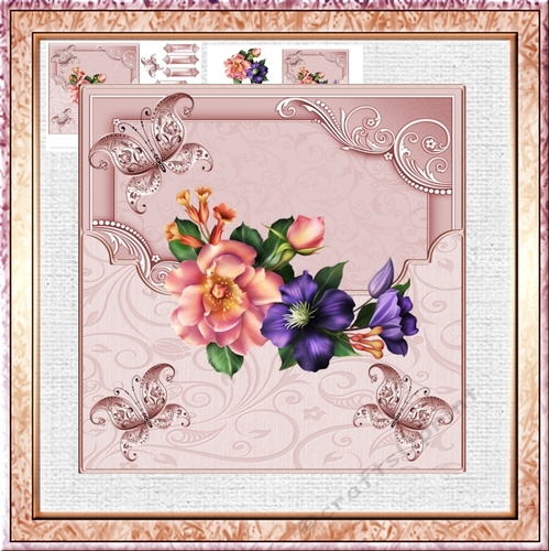 Spring flowers 7x7 card with decoupage