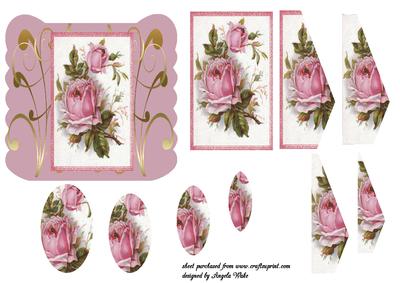 Gold Scrolls with Pink Rose