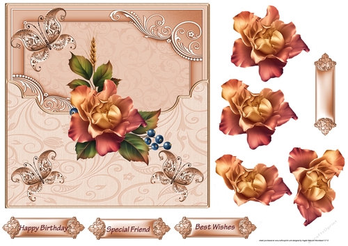 Autumn rose 7x7 card with decoupage