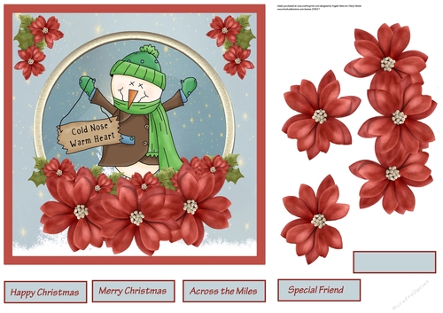 Cold nose warm heart snowman 7x7 card with decoupage