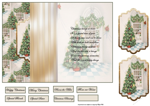 Christmas tree no hole fold back card with toppers and sentiment tags