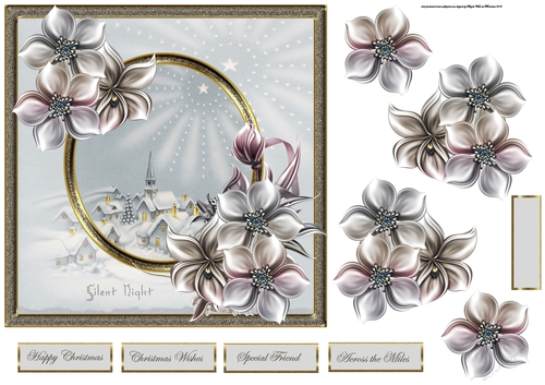 Silent night 7x7 card with decoupage