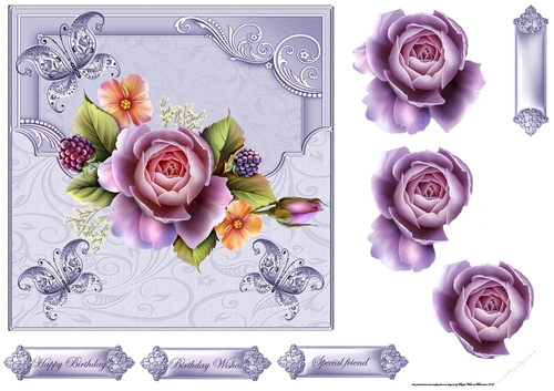 English rose and butterfly 7x7 card with decoupage