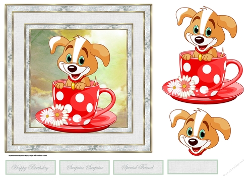 Surprise in a cup 7x7 card with decoupage