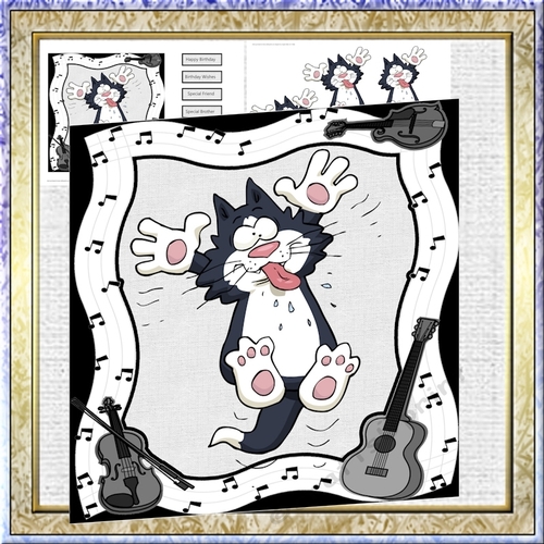 Cat Dancer 7x7 card with large decoupage