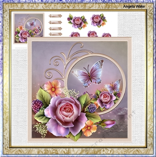 English rose and butterfly 7x7 card with decoupage